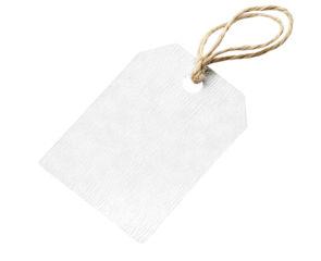 Blank white price tag, isolated on transparent cutout background