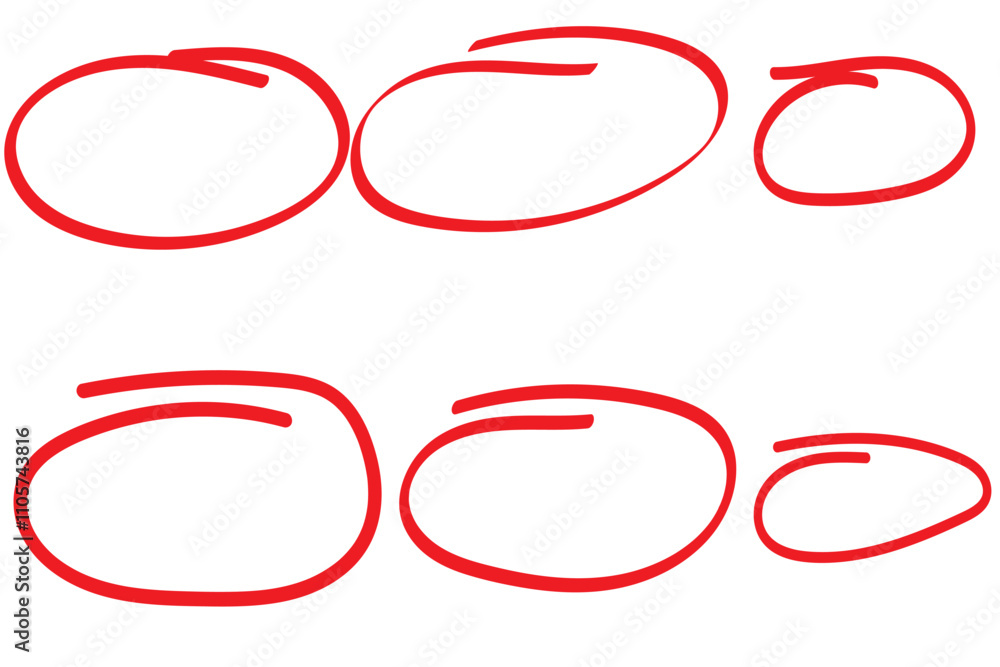 Poster hand drawn circle highlighter set. circle, pen draw. vector marker circular lines, doodle round circ