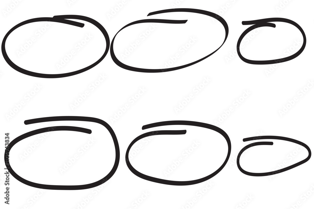 Poster hand drawn circle highlighter set. circle, pen draw. vector marker circular lines, doodle round circ