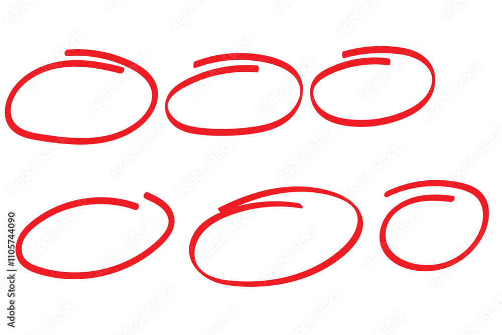 Poster hand drawn circle highlighter set. circle, pen draw. vector marker circular lines, doodle round circ