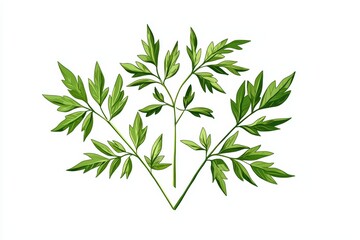 Naklejka premium A fresh green herb branch with vibrant leaves on a white isolated background.