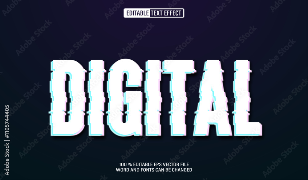 Poster editable 3d text style effect - digital glitch text effect template