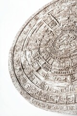 Obraz premium Circular stone carving; intricate ancient patterns.