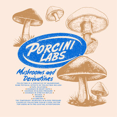 mushroom. porcini labs mushroom. groovy mushrooms. food fashion. summer food fashion. hand drawn art. t shirt design. print design. girls vector. graphic tee. fruit print.