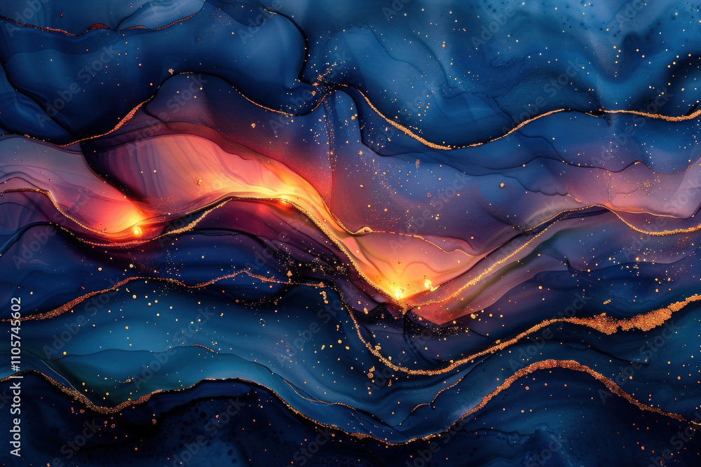 Poster an abstract composition with smooth waves of color creating the illusion of flowing liquid.
