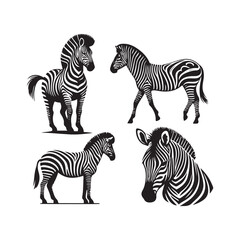 set of zebra vector, zebra icon, silhouette of zebra crossing vector illustration, zebra silhouette, icon logo