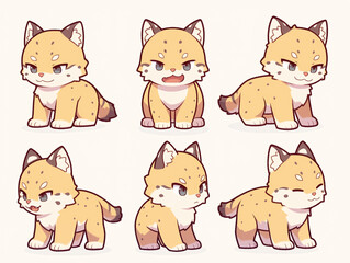 Obraz premium Adorable Cartoon Lynx Illustrations