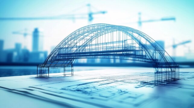 Architectural Visualization of 3D Model Bridge Project with Blueprint