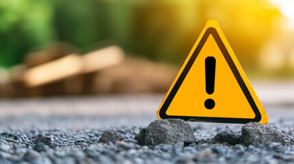 Warning sign in outdoor construction site with safety measures highlighted