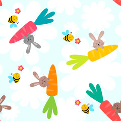 cute seamless pattern, bunnies with carrots