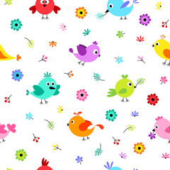 seamless pattern with birds and flowers