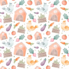 seamless pattern with vegetables and chicken