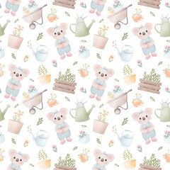 watercolor seamless pattern with animals, nursery background