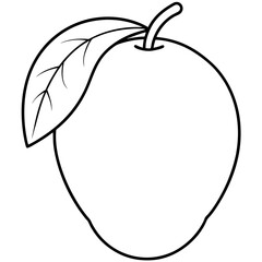 Mango fruits outline black and white cute drawing. The fruit is the main focus of the image. The fruit adds a touch of nature and freshness to the scene. The image is simple and clear