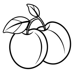 Plum fruit outline black and white cute drawing. The fruit is the main focus of the image. The fruit adds a touch of nature and freshness to the scene. The image is simple and clear.