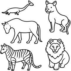 set of animals vector black and white doodle sketchy illustration with white background 