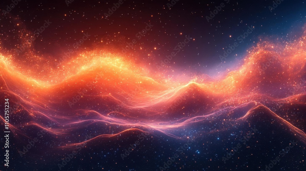 Poster cosmic glowing orbits with vibrant particle trails and swirling nebula gradients