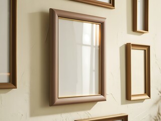 A Brown Wooden Frame with Gold Trim on a White Wall
