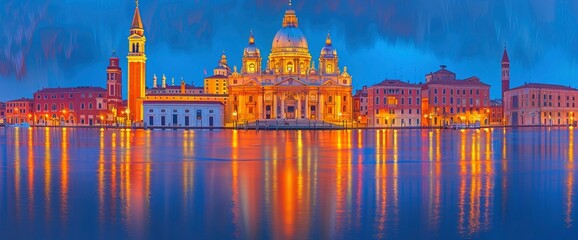 Naklejka premium Santa Maria della Salute Basilica and Grand Canal, Venice, Italy at Dusk