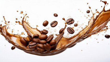Coffee Splash with Coffee Beans Isolated on White