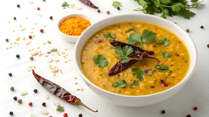 Delicious Dal Tadka Isolated on White Background