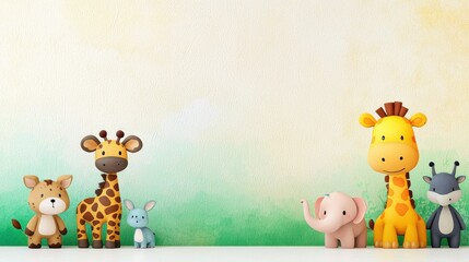 Cute Plush Animal Friends in Serene Green Meadow Backdrop