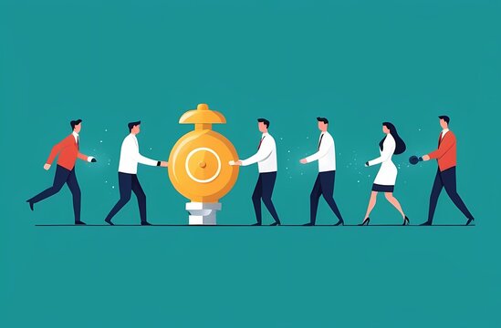  Paradigm shift technology to new business level, control or shifting speed for company growth, transformation and disruption concept, businessman team shifting transmission knob to faster new level.