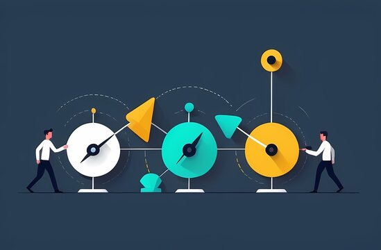 Paradigm shift technology to new business level, control or shifting speed for company growth, transformation and disruption concept, businessman team shifting transmission knob to faster new level.