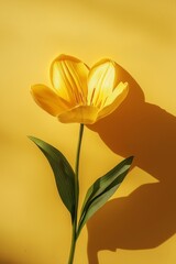 Obraz premium A stunning single yellow tulip casting a shadow, symbolizing beauty, simplicity, and elegance.