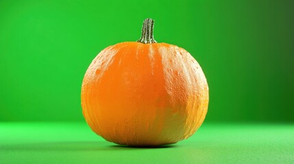 Vibrant Orange Pumpkin on Green Background, Perfect for Autumn, Halloween, Thanksgiving and Seasonal Decorations in a Cozy Atmosphere