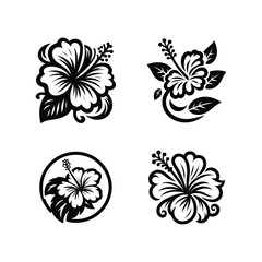 A set of black and white logo, hibiscus flowers