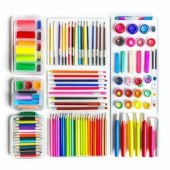Obraz premium Colorful art supplies neatly arranged.