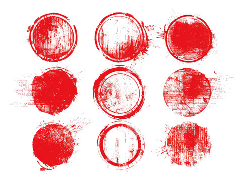 red round dirty brush stemp template set ioslated on white or transparent png
