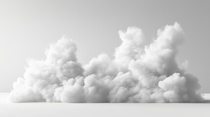 Abstract fluffy white clouds against a plain grey background