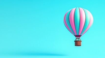 Whimsical Hot Air Balloon in Vibrant Pink and Blue Sky Scenery for Serene Adventure and Travel Concept
