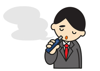 電子タバコを吸う若いスーツ姿の男性