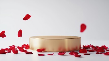 Elegant presentation with rose petals on a golden pedestal.