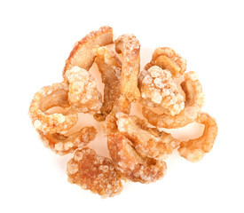 fried pork rind  pork scratching , pork crackling isolated on white background top view