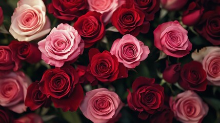 Naklejka premium A bouquet of roses in various shades of red and pink, symbolizing love and passion