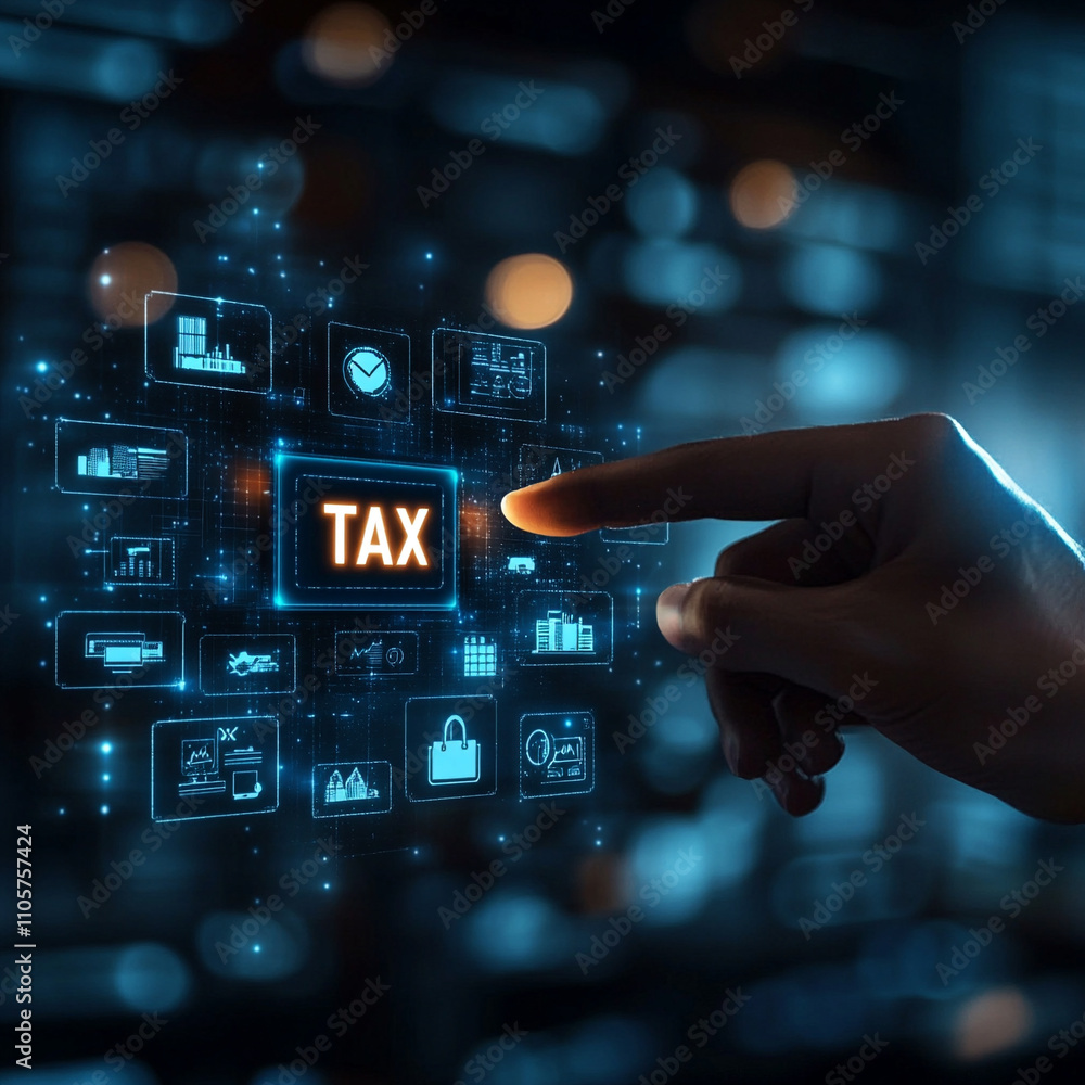Poster ai generate tax management solutions digital workspace infographic high-tech environment interactive