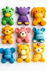 Obraz premium Colorful molded animal figurines arranged neatly.