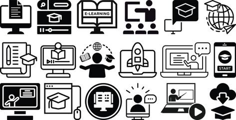 E-learning and online education icon set collection