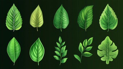 Elegant vector illustration of layered green leaves with subtle shadows