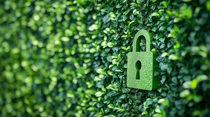 Green lock on foliage symbolizes nature conservation security.