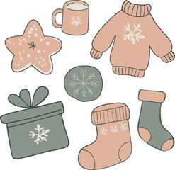 Vector illustration set features cozy and festive elements perfect for Christmas and winter
