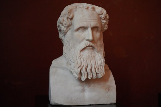 R&ouml;mische Kopie eines griechischen Portr&auml;ts eines stoischen Philosophen (Zenon von Kition) im Neuen Museum in Berlin am 28.11.2024