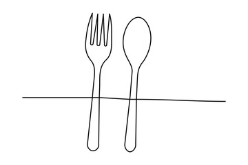 Knife and fork continuous one line drawing of minimalist outline vector illustration
