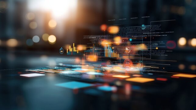 Dynamic action of digital property searches virtual environment interactive data visualization urban setting futuristic perspective technology showcase for seo impact