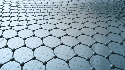 Microscopic view of graphene structure revealing intricate atomic patterns. Advanced material science and nanotechnology exploration.