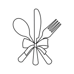 Knife and fork continuous one line drawing of minimalist outline vector illustration
